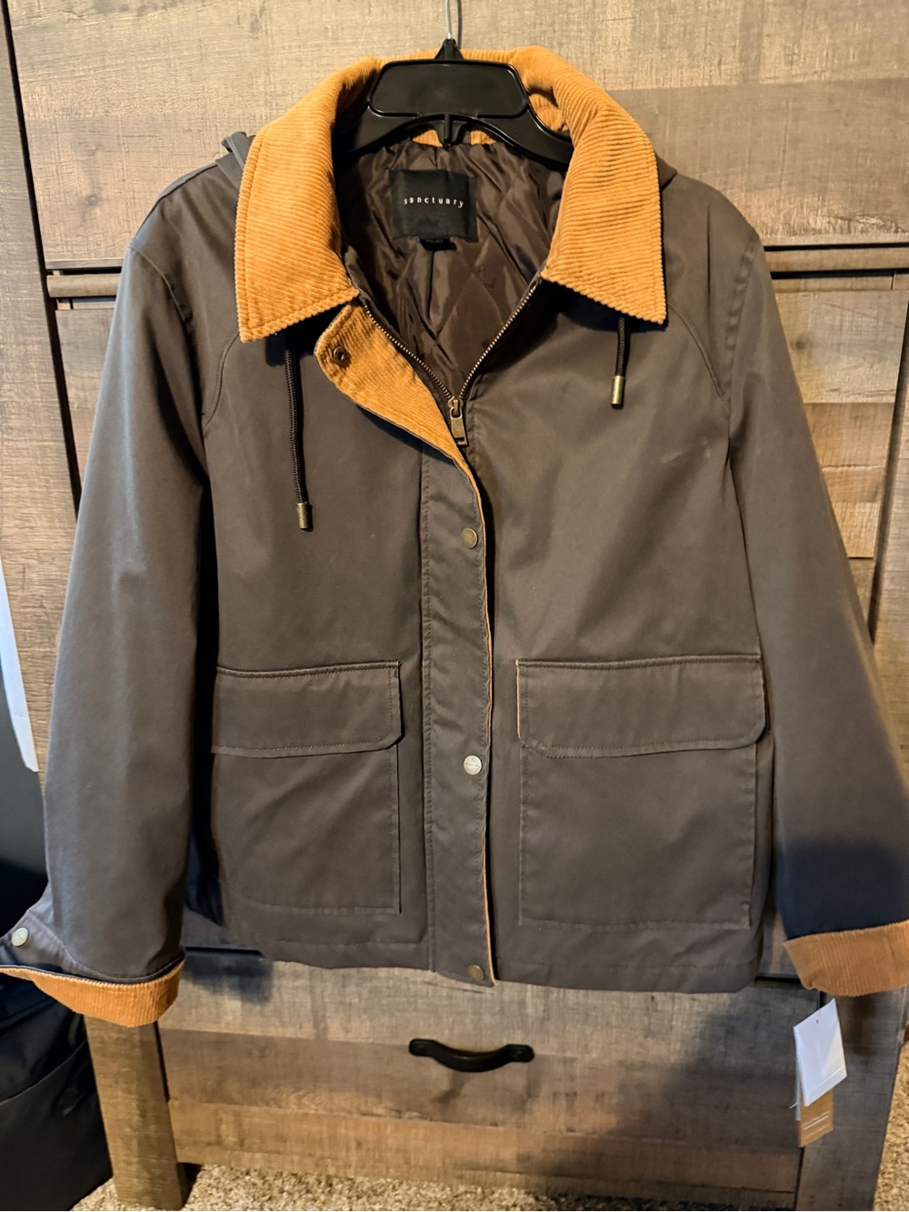 Sanctuary Brown Jacket with Mustard Corduroy Collar & detachable hood